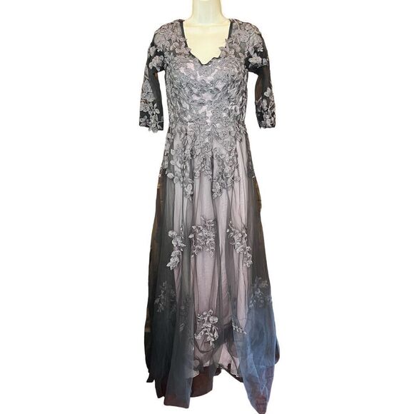 La Femme 29205 Floral Embroidered A-line Gown in Pink & Gray NWOT Size 2 - Picture 5 of 7